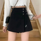 Women Shorts Skirts High Waist Bandage Irregular A Line Mini Skirt Preppy Korean Elegant Lady Wide Leg Casual Short