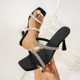 Summer New Coarse And Word Diamond Slippers Womens Heels