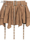 Vintage Pleated Skirt Women's Summer Streetwear Ladies Korean Y2k Short Skirt Casual All Match Female Punk Brown Mini