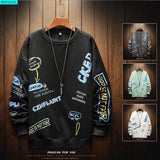 Trendy Men Sweatshirt Stitching Loose Top Big Long-Sleeved Sweatshirt Round Neck Sweatshirt