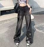 Distressed Star Print Wide-leg Jeans-Outfit