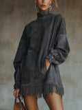 Women's Ins Long-Sleeved Solid Color To Make Old Tidsus Splicing Edss And Dress