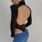 Winter Jumpsuits Women Rompers Sexy Club Hollow Out Backless Bodysuits Casual Long Sleeve Solid Slim Bodycon Women