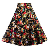 Women Midi Pleated Skirts Vintage 50s 60s Flower Printed Summer Ball Gown High Waist Audrey Hepburn Retro Swing Skater