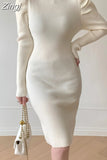 Sleeve Maxi Knitted Bodycon Dress Elegant Solid Long Sleeve Sweater Office Lady Sexy Chic Evening Dresses for Women