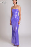Sexy Sleeveless Backless Lace-up Slim Long Dress Summer Elegant Pleated Backless Bright Sequins Dress Luxury Evening