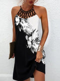 Autumn Halter Neck Leopard Mini Dress Sexy Vintage Vestidos De Fiesta Patchwork Print Sleeveless Beach Casual Dress