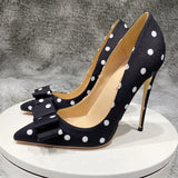 design black pumps white dot 12cm thin high heels spring summer pointed toe slip on plus 45 lady 10cm 8cm BM024