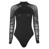 Zingj Women's Sexy Gauze Splicing Long Sleeve Slim Slim Temperament Elegant Wind Joined Suit