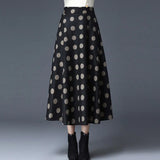 Winter Skirt Female Plus Size Plaid Flower Print Women'S Maxi Skirt High Waist Warm Wool Skirt Elegant Office Lady