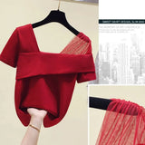 Women Summer Sets Mesh Patchwork Slash Neck Tops + Asymmetric Skirt 2 Piece Sets Female Party Suits Elegant Casual Two Piece