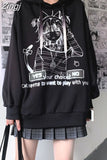 White Anime Print Long Sleeve Sweatshirt Women Preppy Style Pullovers Loose Sudaderas Kawaii Hooded Tops Y2k