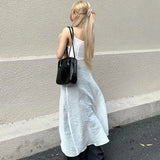 Y2K Solid Long Camis Women Streetwear Sexy Slash Neck Slit Ruffles Sleeveless Corset Tank Beach V Neck Backless Crop