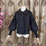 Black Lolita Blouse Women Vintage Sweet Preppy Style Lantern Sleeve Kawaii White Shirt Female Lace Soft Girl Loose