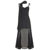 Light Cooked Wind Hanging Neck Tie With Wave Point Dress Fashion Commuting Low Back Low Waist Figure A-Character