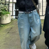 Popular Vintage Letter Embroidered Jeans Men Y2K New Harajuku Punk Rock Wide-Leg Pants Couple Casual Loose Traf Jeans