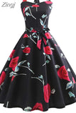 Women Summer Elegant Halter Sexy Party Dress Casual Floral Print Vintage Swing 50s 60s Retro Rockabilly Dresses