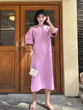 Zingj Chic Summer Sweet Age Reduction Round Collar Side Open Fork Loose Casual Long Bubble Sleeve Hoodie Dress
