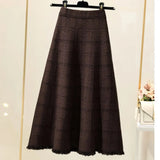 Fall Winter Knitwear Two Piece Sets For Women Outfits French Vintage Fragrance Bow Bandage Knitted Sweater+Plaid Skirt