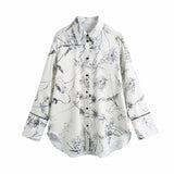 Fashion Tie dye Blouse Women 2021 V Neck Drop Sleeve Casual Shirt Sid Split Loose Top Femme Vintage Oversized Blusas