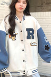 Patchwork Letter Embroidery American Baseball Coats Loose Preppy Style Bomber Jacket Women Outerwear High Street
