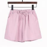 Women Summer Casual Solid Cotton Linen Loose Shorts Korean Harajuku Elastic Waist Wide Leg Short Pants Summer Basic Chic