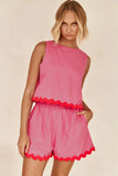 Zingj Spring And Summer 2024 Comfortable Casual Solid Color Sleeveless Shorts Set