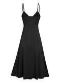 Plain Color Twisted Slit Plunging Midi Dress Solid Color Casual High Waist Plunging Neck Sleeveless High Stretch