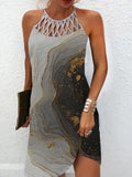 Autumn Halter Neck Leopard Mini Dress Sexy Vintage Vestidos De Fiesta Patchwork Print Sleeveless Beach Casual Dress