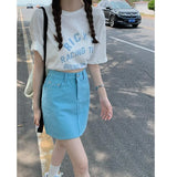 Summer Women's New Candy-colored Denim Skirt Korean Version High-waisted Slim All-match Retro Hip A-line