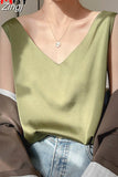 Women's Blouses New Sleeveless Elegant Shirt Office Uniform V Neck Basic Female Silk Satin Blouse Summer Tunic