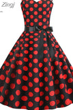 Women Summer Polka Dot Print Party Robe Femme Black Retro Vintage Swing Prom Rockabilly Midi Dresses