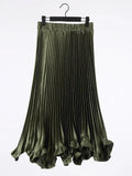 Satin Pleated Ruffles Midi Skirt- Outfit