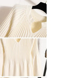 Winter Knitwears Sweater Dresses Office Ladies Elegant Solid Lantern Sleeve High Waist A-line Knitted Dresses 4XL