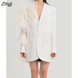 2023 Summer Women's Blazer New Fashion Neothed Loose Single Breatsed Long Sleeve Spliced Mesh Elegant Suit jackets