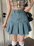 Women Jeans Skirts High Waist Pleated Skirts Harajuku Zipper A-LINE Mini Skirts Y2K Skinny Retro Skirts Womens