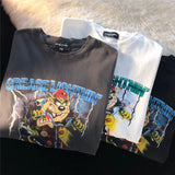 Summer Cotton Dark Gray Y2k Tops Graphic Tee Cartoon Fun Hip Hop Streetwear Oversized Tees Tops Harajuku Teens Large