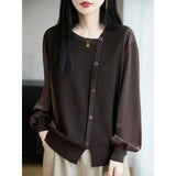 Wearing A Fake Two Sweaters Women's Autumn And Winter Design Shirt Folded Gray Knitted