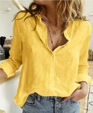 Women Casual Long Sleeve Cotton Linen Shirt Elegant Solid Cardigans Autumn Button Lapel Shirt Loose Oversized Blouse