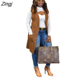 Classic Women Long Blazer Vest Elegant Office Lady Coat Female Waistcoat Causal Suits Sleeveless Jacket