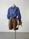 Class Recommendation! Really Good ~ Korean Version Of The Blue Plaid Shirt Women's Loose Collar