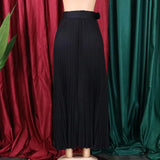 High Waist Pleated Long Skirt With Belt- Outfit