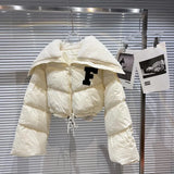 2022 Winter Long Sleeve Lambswool Sailor Collar Short Cotton Coat Women Drawstring F Letter Jacket