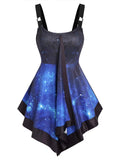 Blue Party Formal Dress High Low 3D Galaxy Print Mini Dress Fashion Vintage Sleeveless V-Neck