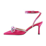 Onlymaker Women Pointed Toe Elegant Sandals Crystal Butterfly-knot Ankle Strap Buckle Thin High Heels Wedding Party Dress