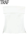 White Corset Top Women Off Shoulder Tube Top Female Zipper Backless Sexy Tops Woman Bustier Sleeveless Streetwear Y2k
