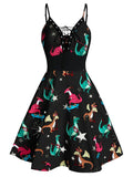 Casual Women Dress 3XL Dinosaur Print Lace Up Cami A Line Dress Vestidos Sexy Summer Party Dress