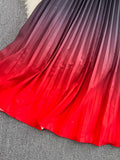 Women Pleated Two Piece Set Vintage Stand Collar Short Sleeve Draped Tops + High Waist Stretchy A-Line Skirt Suit