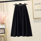 Solid Long Skirts Women College Friends Simple Korean Minimalist Basic Cozy All-Match Tender Feminino High Waist