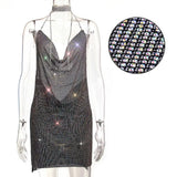 Metal body chain slip Summer Dress Women Bling diamond Beach bodycon dress Sequin Night club Party ladies dresses